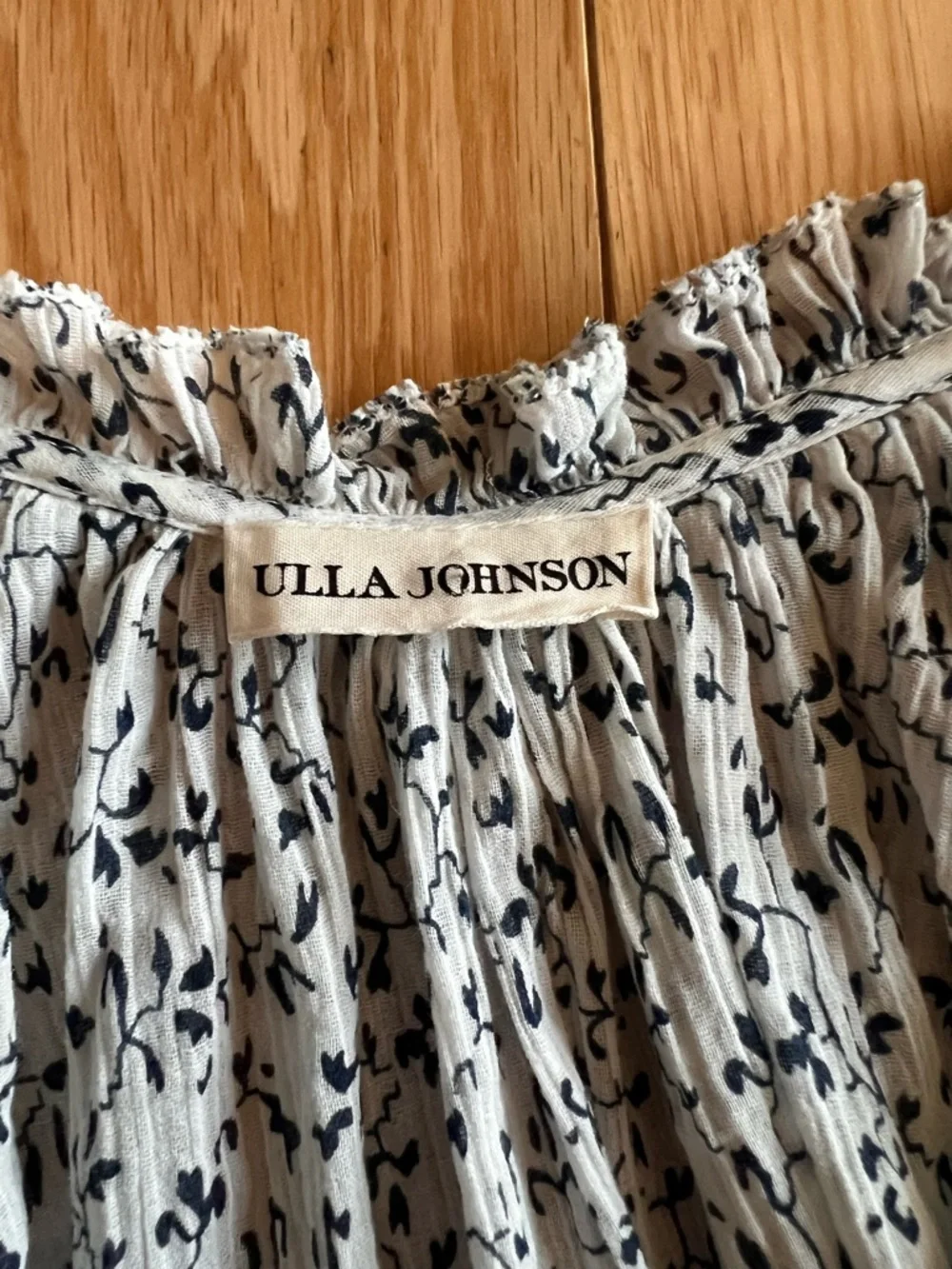 Ulla Johnson Anja Ruffle Flutter Sleeve Floral Top Blouse White Blue Floral Sz 2